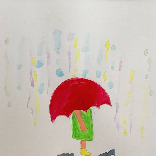 水彩画【雨】原画A5サイズ 額付 一言ポエム 絵画 アーティストchie