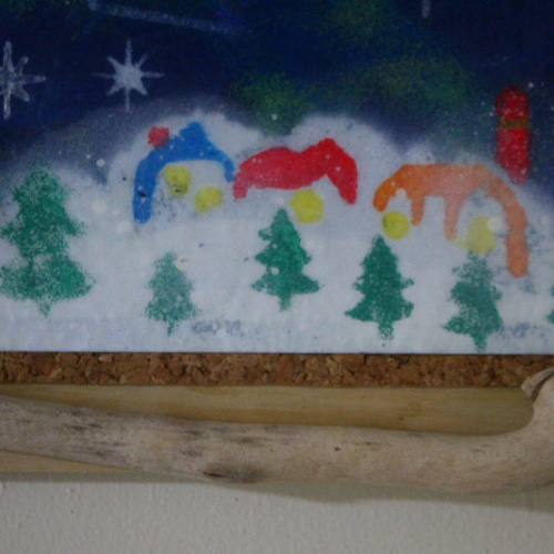 クリスマス！サンタがやって来た‼ アクリル画＆コルクボード。送料無料