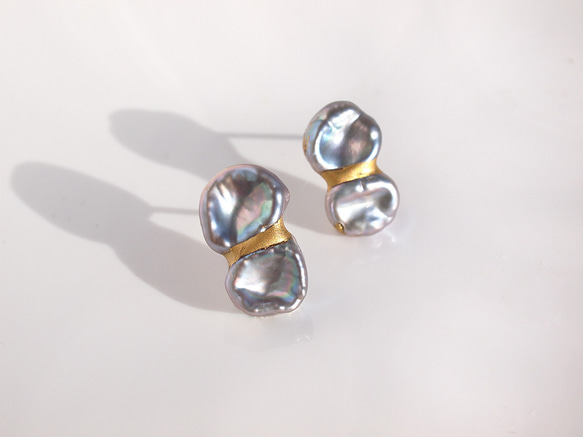 金継ぎケシパール[ピアス・イヤリング] -シルバーグレー- | 淡水