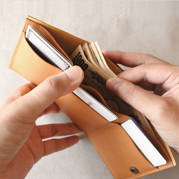 【受注生産】コンパクトなミニ財布 ★外側ボックスコインケースで使いやすい ★キャメル/イエロー/ダークグリーン ミニ財布 7枚目の画像