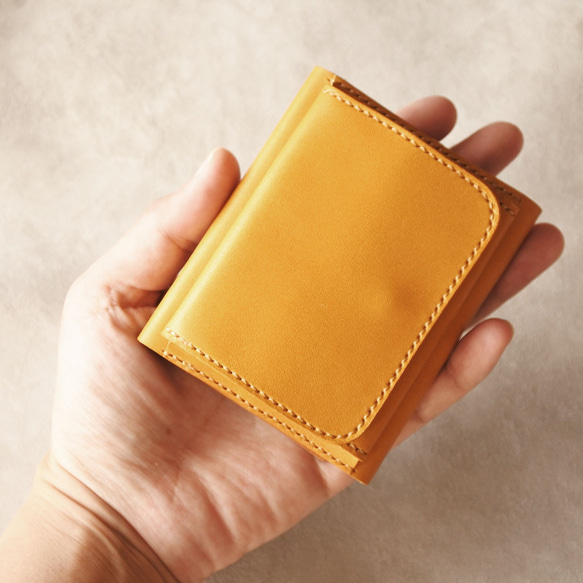 【受注生産】コンパクトなミニ財布 ★外側ボックスコインケースで使いやすい ★キャメル/イエロー/ダークグリーン ミニ財布 9枚目の画像