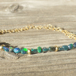 *14kgf* Black Opal Lagoon Bracelet　オパール☆ハーフ＆ハーフ☆2連ゴールドチェーンブレ 4枚目の画像