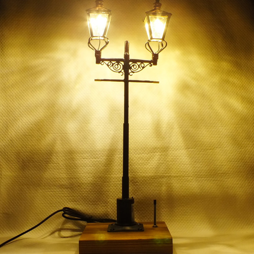 セピア色したガス燈（銀朱）ver.7 ステンドグラスとLEDの手作り 974-50