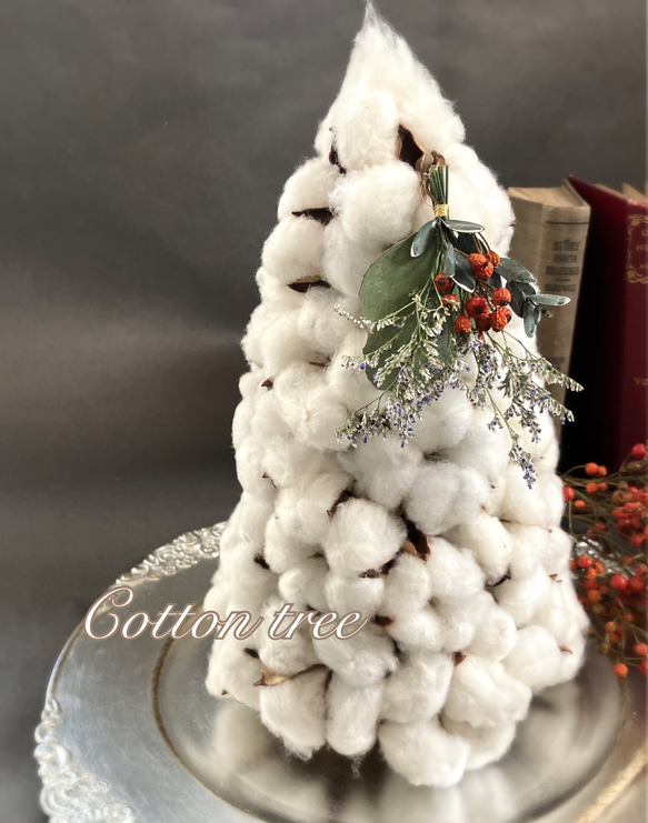 コットンツリー  winter クリスマスツリー Xmasリース インテリア cotton flower記念日 1枚目の画像