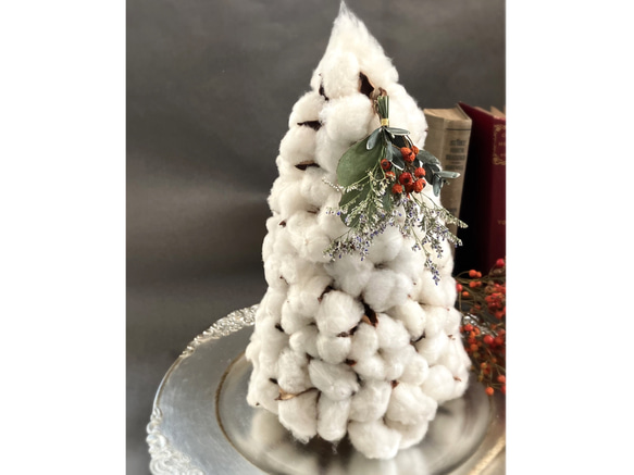 コットンツリー  winter クリスマスツリー Xmasリース インテリア cotton flower記念日 2枚目の画像