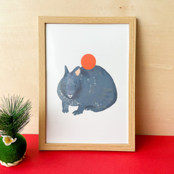 【期間限定】アマミノクロウサギのシンプル干支ポスター/簡易額装付　鏡餅 2枚目の画像