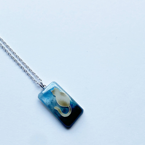 有線七宝（銀）猫のペンダント（チョーカーB ネコ ねこ