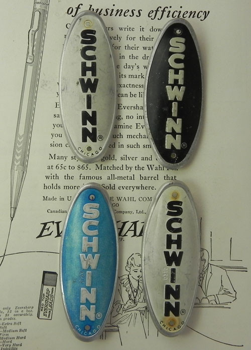 4枚セット♪SCHWINN、自転車メタルタグ、ヴィンテージUSA　送料無料