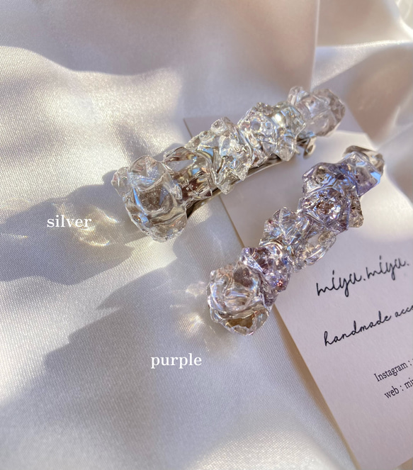 うるうる宝石 】バレッタ / シルバー / 透明 クリア 天然石 レジン