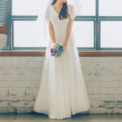 純白 9号 ウェディングドレス パニエ&トレーン&髪飾り&袖飾り付き  