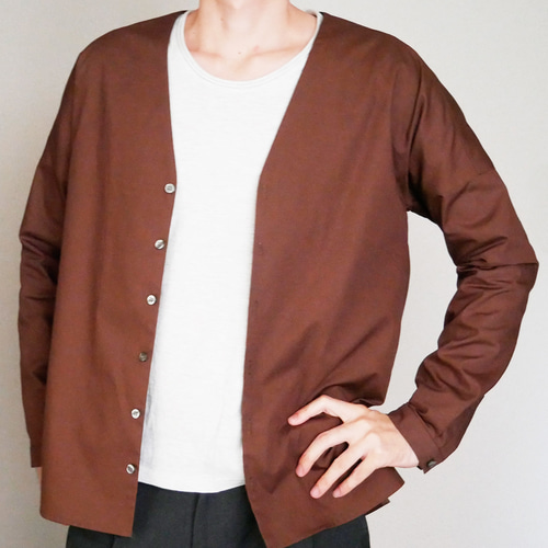 ノーカラーシャツ ブラウン シャツ japmik 通販 14955712｜Creema