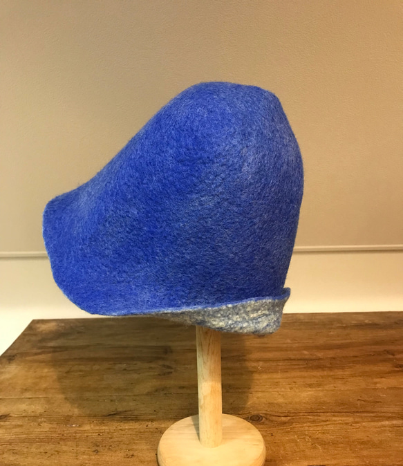 羊毛フェルトリバーシブルサウナハット(青×マーブル) 3枚目の画像