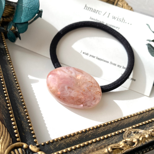 レジンヘアゴム クリップくすみピンクブラウン