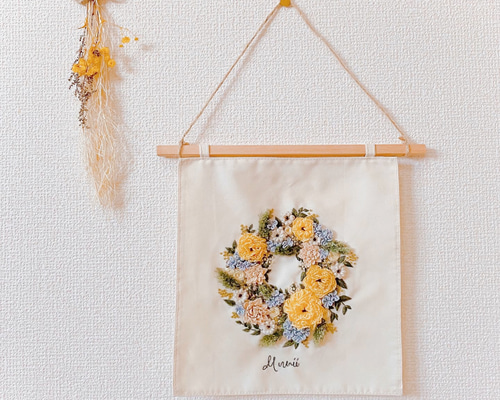刺繍 壁飾り 紫陽花 絹糸と金糸の小さな刺繍フレーム 壁飾り 日本刺繍 タペストリー