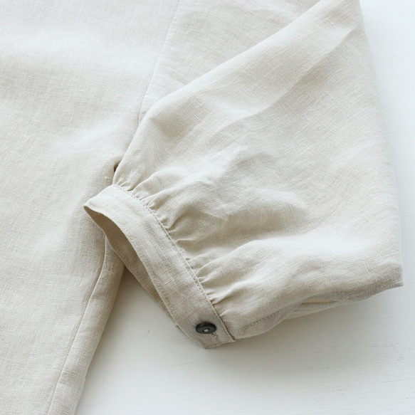 亞麻立領褶皺襯衫（灰白色）TP28。 第13張的照片