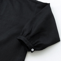 亞麻帶領褶皺襯衫（黑色）TP28。 第12張的照片