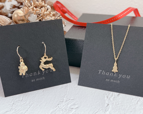 クリスマスセット】14kgfネックレス&ピアス 小さなXmas gift Box