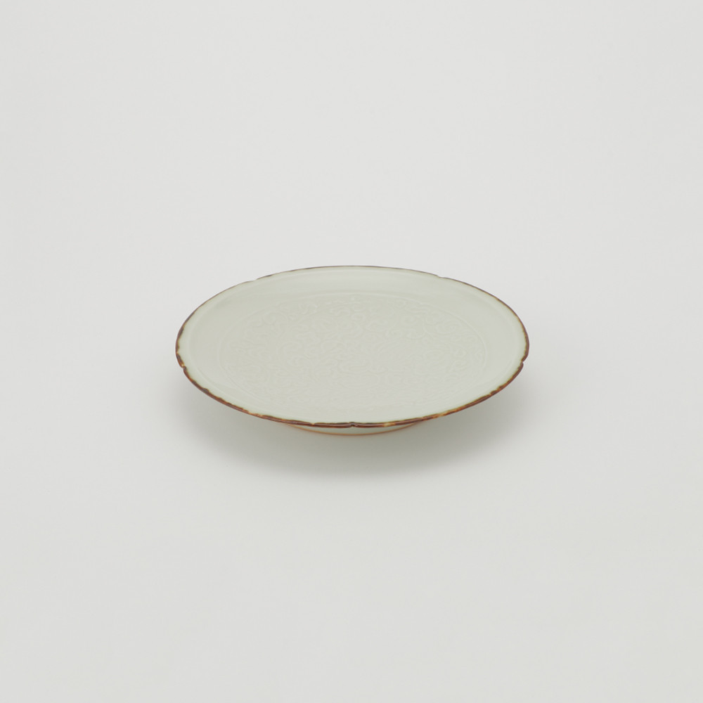 白磁草花文皿　京焼　磁器　８寸