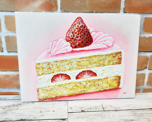 『ショートケーキ』 オリジナル 絵画 額縁 インテリア 油絵 原画 059be4e3db5cb6c64d02e61ba4ee60