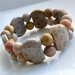 フローライト（ブレスレット） & フォシルコーラル(ネックレス) 2点製作 フローライト（ブレスレット） & フォシルコーラル(ネックレス