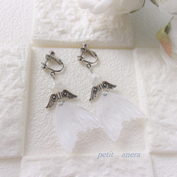 【白い天使の人魚】天然石♢クラック水晶イヤリング 3枚目の画像