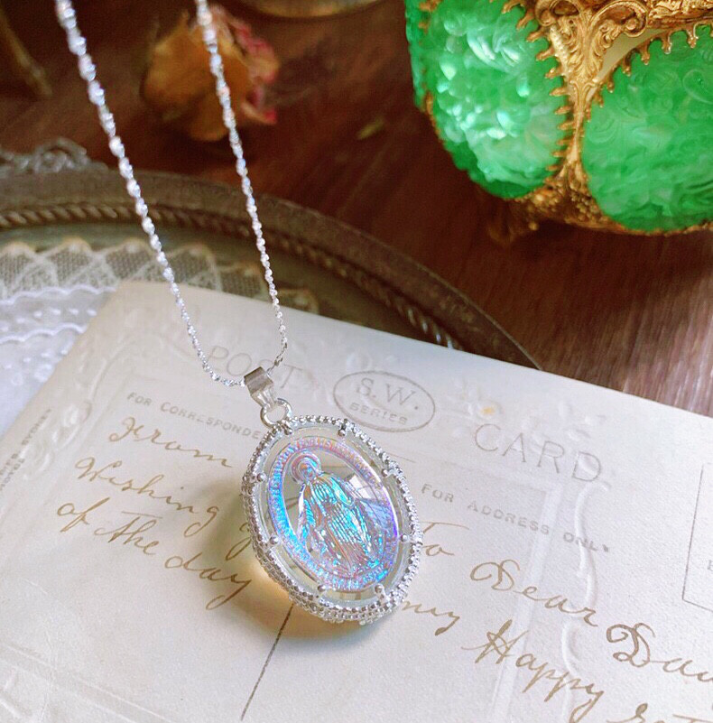 レリック インタリオ カラフル レインボー ウエスタンヴィンテージ レトロ ラージ キラキラ ガラスストーンネックレス