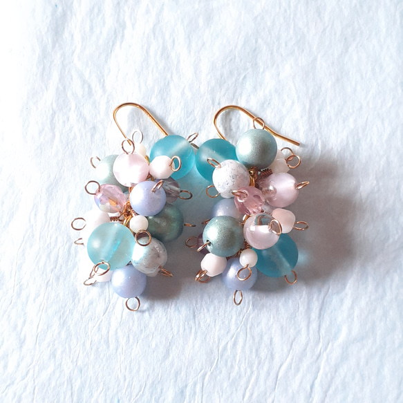 空玉』すずなり耳飾り(ブルー) メガネ留め で作る アクセサリー【受注