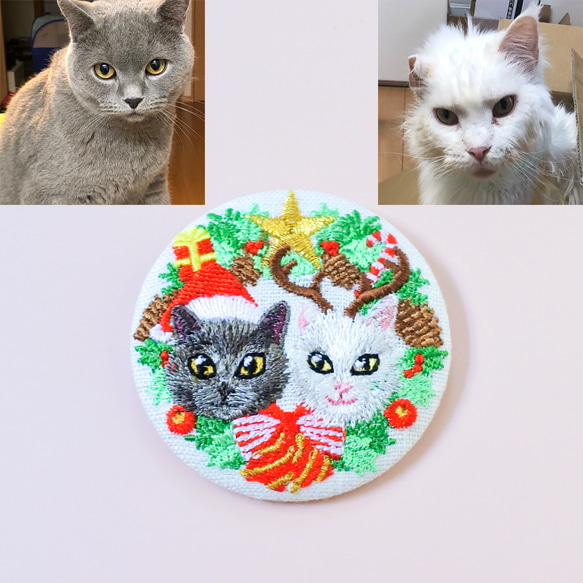 うちの子刺繍クリスマス缶バッジ｜猫ちゃんうちの子オーダーできます 8枚目の画像