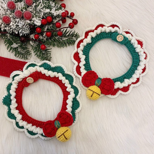 2色 Creema限定クリスマス2022☆猫&犬&用襟型ペット首輪☆クリスマスの