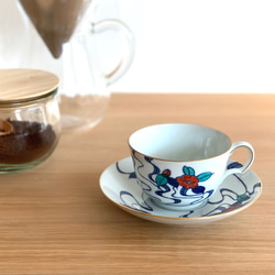 【京焼・清水焼】京都　水野春陽窯　椿　コーヒーカップ＆ソーサー 1枚目の画像