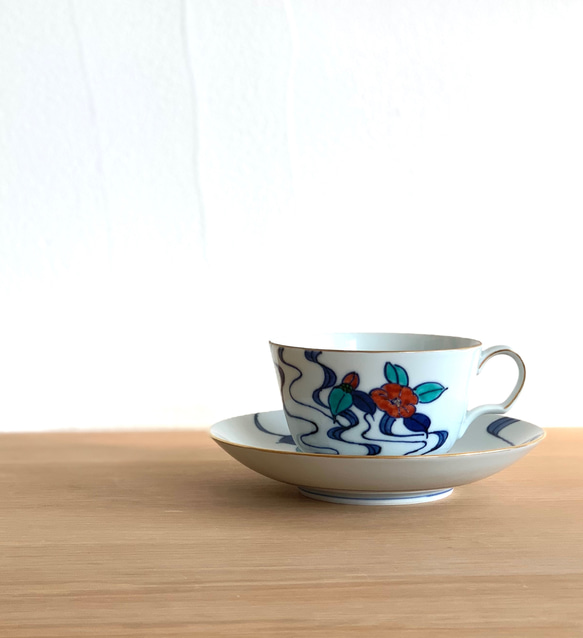 【京焼・清水焼】京都　水野春陽窯　椿　コーヒーカップ＆ソーサー 2枚目の画像