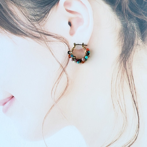 ✧天然石✧colorful！ マルチカラー 2連フープピアス