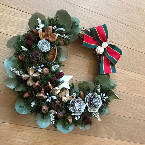 おまとめ☆wreath #370 森の香り グリーンと木の実のハーフリース