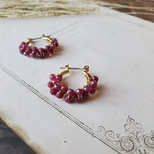 ✧天然石✧ルビー 2連フープピアス／イヤリング ピアス（フープ