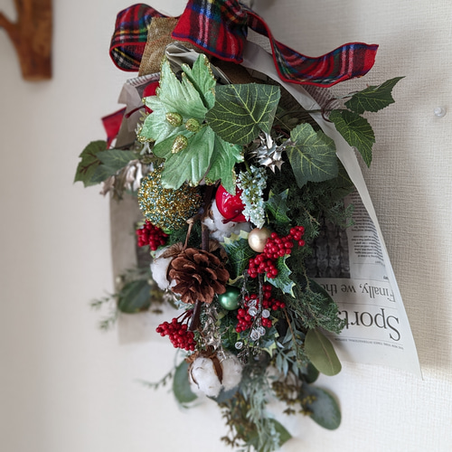 クリスマス　スワッグ　ドライフラワー　リースガーランド　ハンドメイド　インテリア 毎年飾れる！具だくさんのLLサイズ！クリスマススワッグ ドライ
