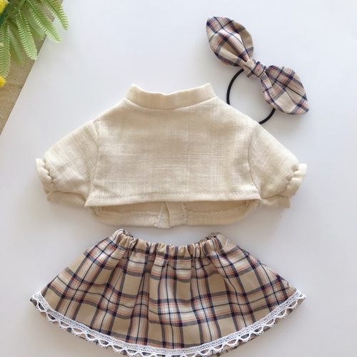 【スペシャル価格】ソランちゃん♡レミンちゃん♡チェック柄コーデペアセット 淡い色コーデ3点セット＊ドール服 ソランちゃん ソランちゃん服 レミン