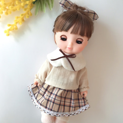 赤チェックのフレアワンピース＊ドール服 ソランちゃん ソランちゃん服