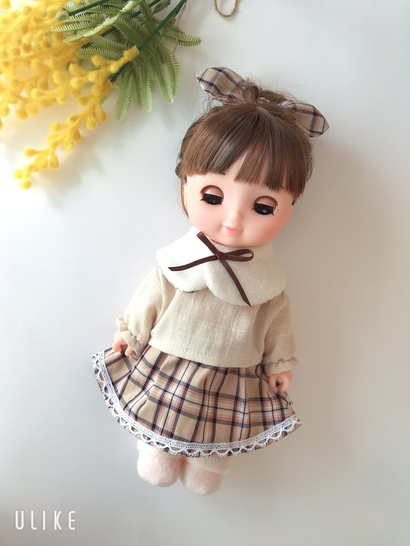 ティペット付き淡い色コーデ4点セット＊ドール服 ソランちゃん ソラン