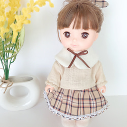 ティペット付き淡い色コーデ4点セット＊ドール服　ソランちゃん　ソランちゃん服　レミンちゃん　レミンちゃん服 2枚目の画像