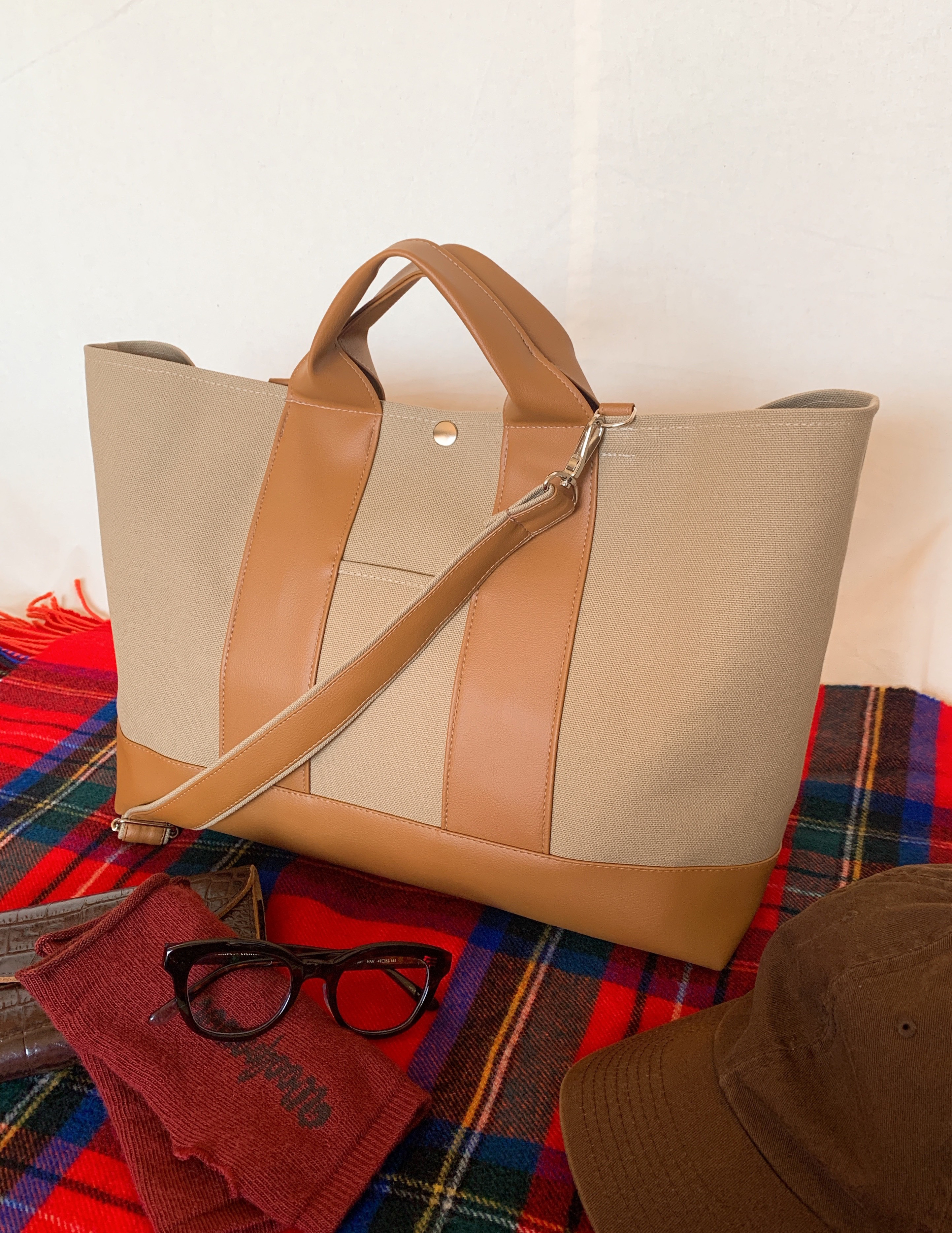 2wayオトナボートトート （Ｌ）カーキベージュ×キャメル