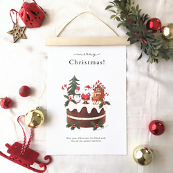 選べる木製バー付き クリスマスポスター/Christmas cake/３デザイン（Ａ４サイズ） 1枚目の画像