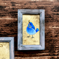 【受注制作】小さな絵画　瑠璃色の鳥①/原画　日本画　かわいい　動物 2枚目の画像
