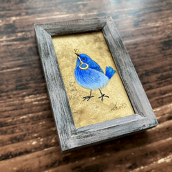 【受注制作】小さな絵画　瑠璃色の鳥①/原画　日本画　かわいい　動物 5枚目の画像