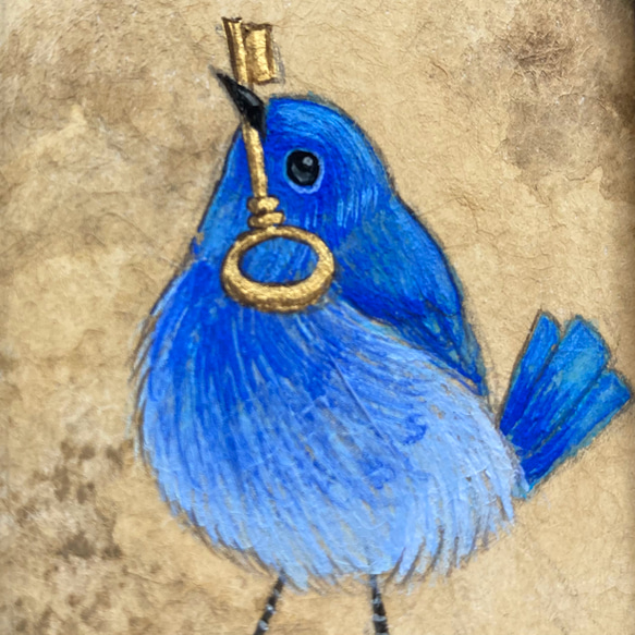 【受注制作】小さな絵画　瑠璃色の鳥①/原画　日本画　かわいい　動物 7枚目の画像