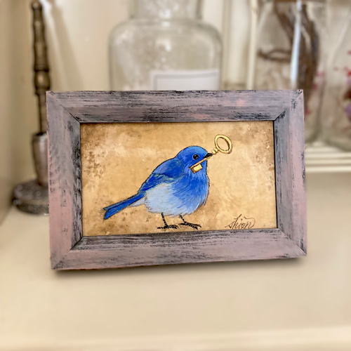 受注制作】小さな絵画 春と桜と白文鳥① /原画 日本画 鳥 アート