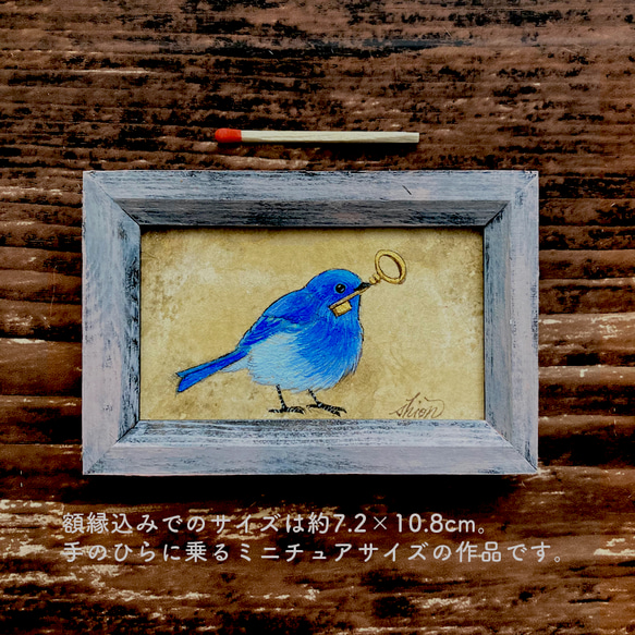 【受注制作】小さな絵画　瑠璃色の鳥②/原画　日本画　かわいい　動物 3枚目の画像