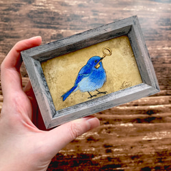【受注制作】小さな絵画　瑠璃色の鳥②/原画　日本画　かわいい　動物 4枚目の画像