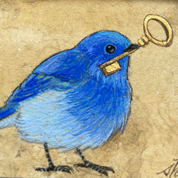 【受注制作】小さな絵画　瑠璃色の鳥②/原画　日本画　かわいい　動物 6枚目の画像