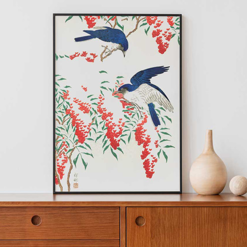 小原古邨、オオルリ鳥、和モダンだけじゃない、応用が利く和柄ポスター