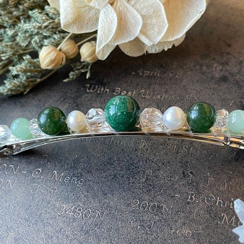 ✨ハリックァ✨天然石オレンジアベンチュリン　ヘアアクセサリー　フランス製バレッタ ✨ハリックァ✨天然石オレンジアベンチュリン ヘアアクセサリー